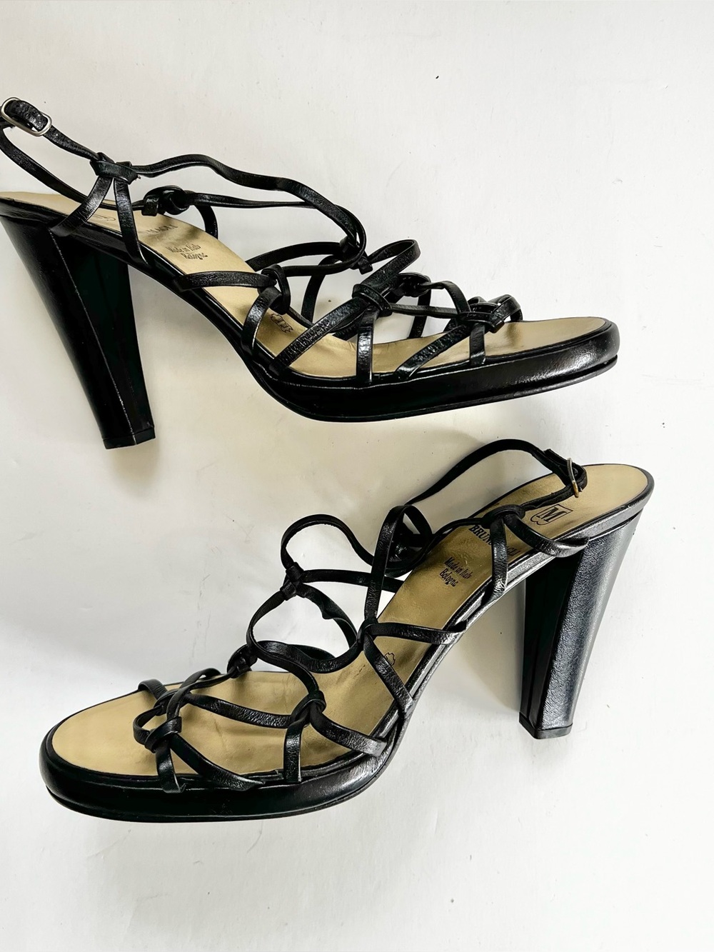 Bruno Magli Cage Strappy Black Heeled Sandals